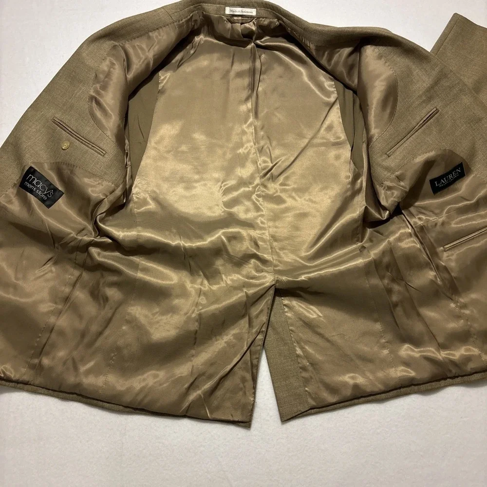 Lauren Ralph Lauren Mens Blazer 40R Sport Coat Tan Linen Blend RN69456‎